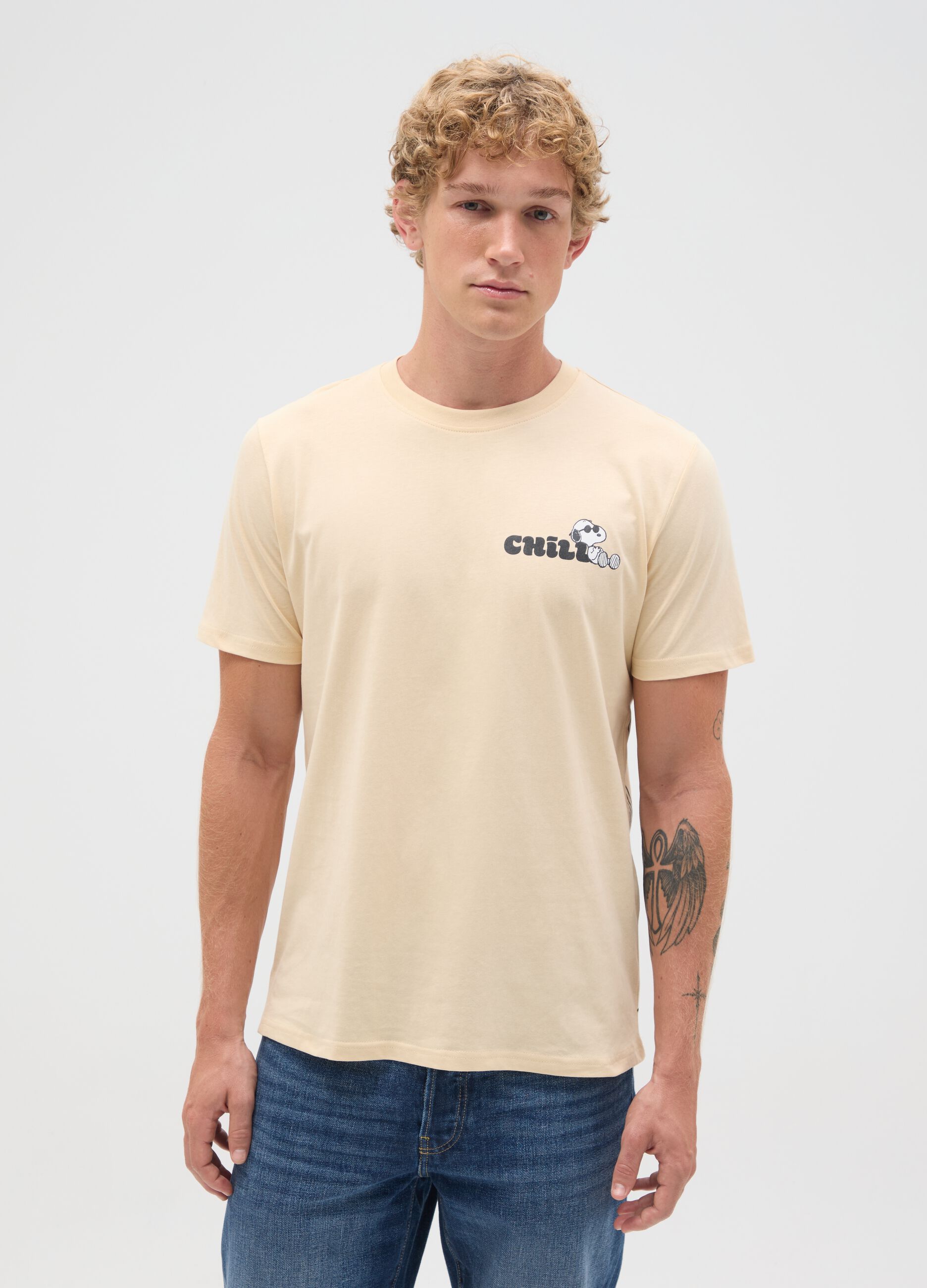 Men's regular fit beige pure cotton t-shirt