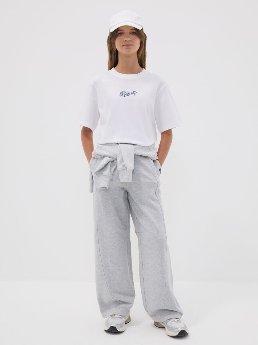 Pantaloni grigi wide leg in misto cotone e viscosa per ragazza_0