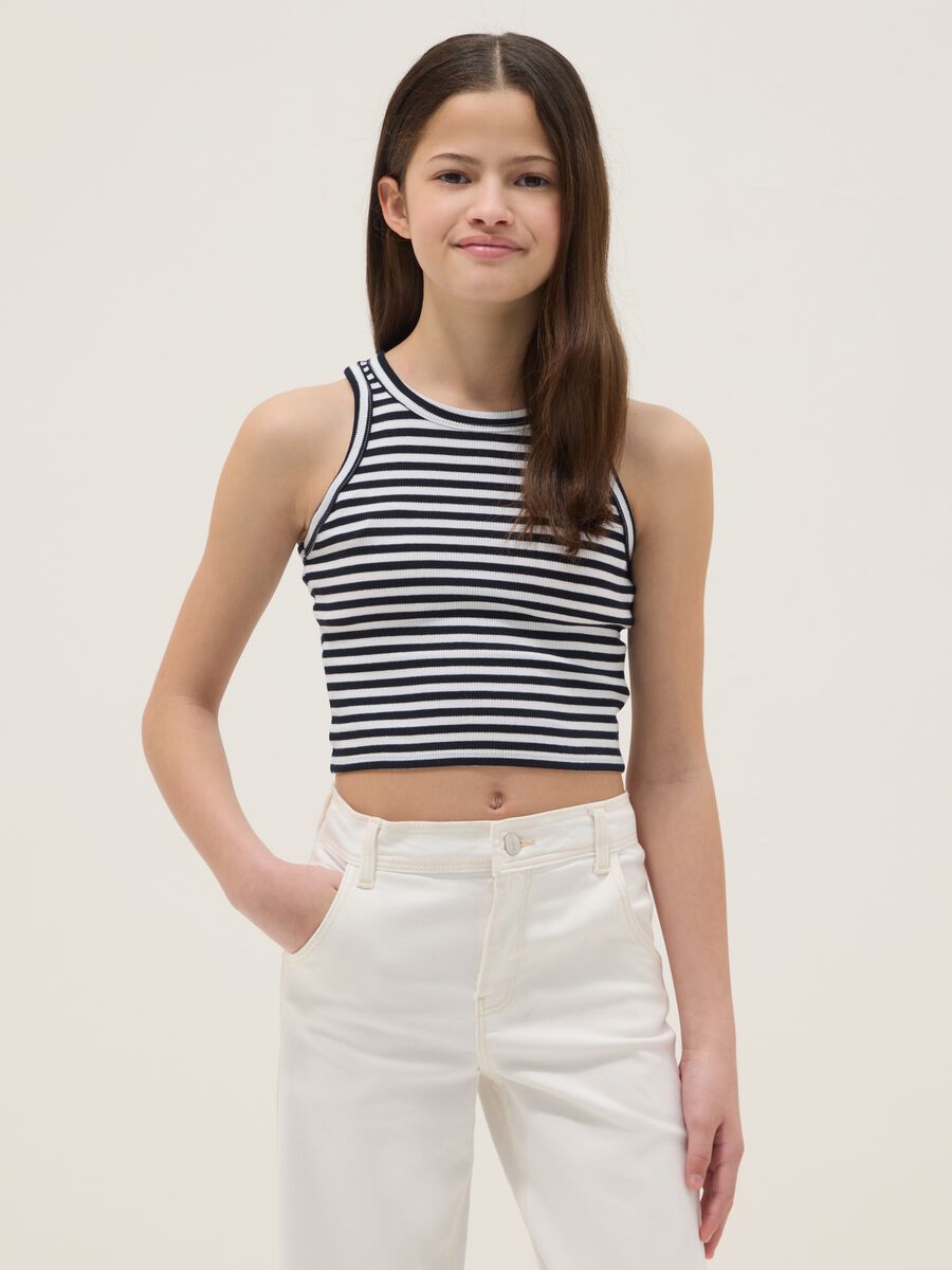 Canotta fitted in cotone elasticizzato a righe multicolor da ragazza_1
