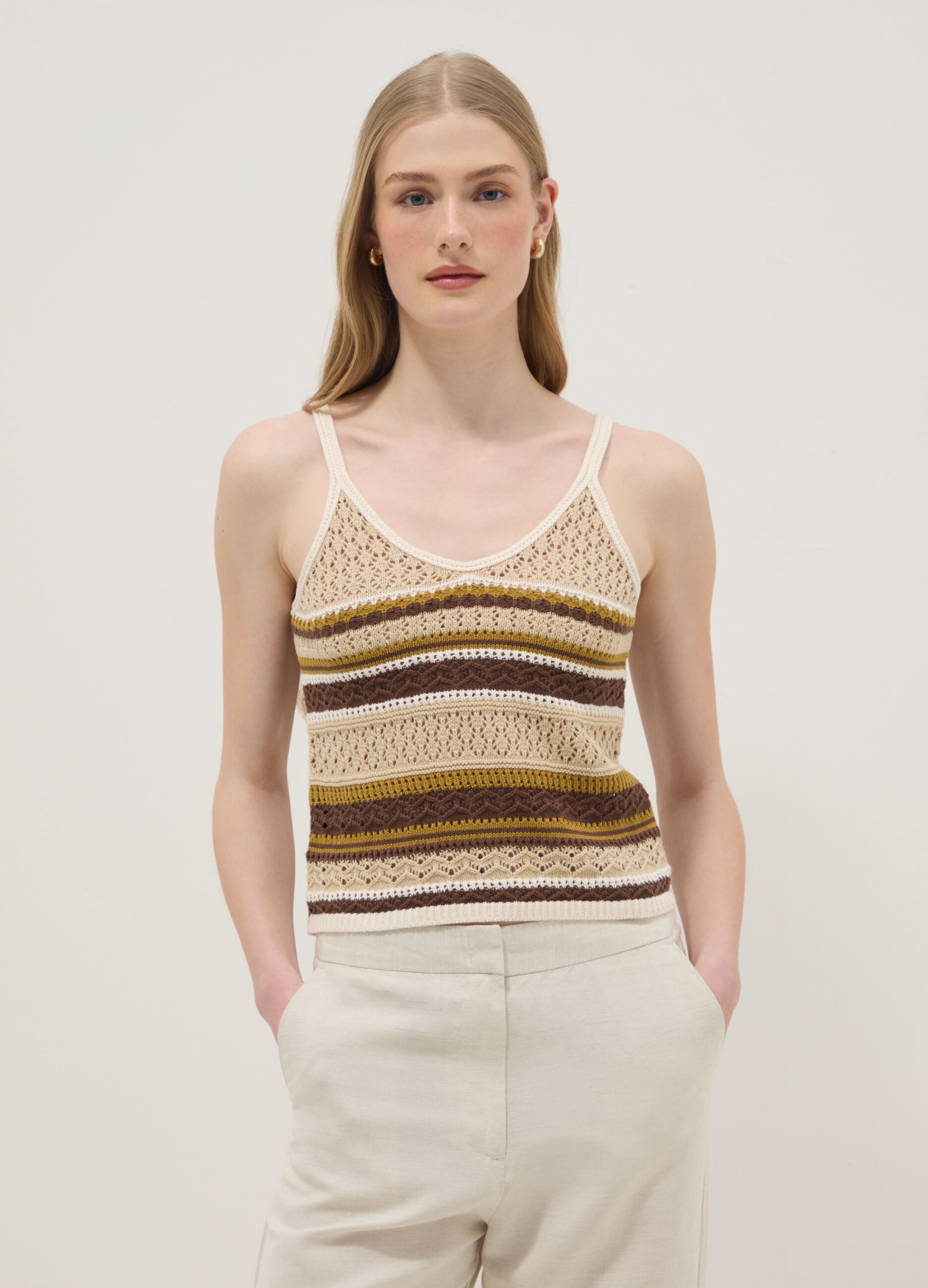 Multicolour pure cotton regular-fit knitted-texture top