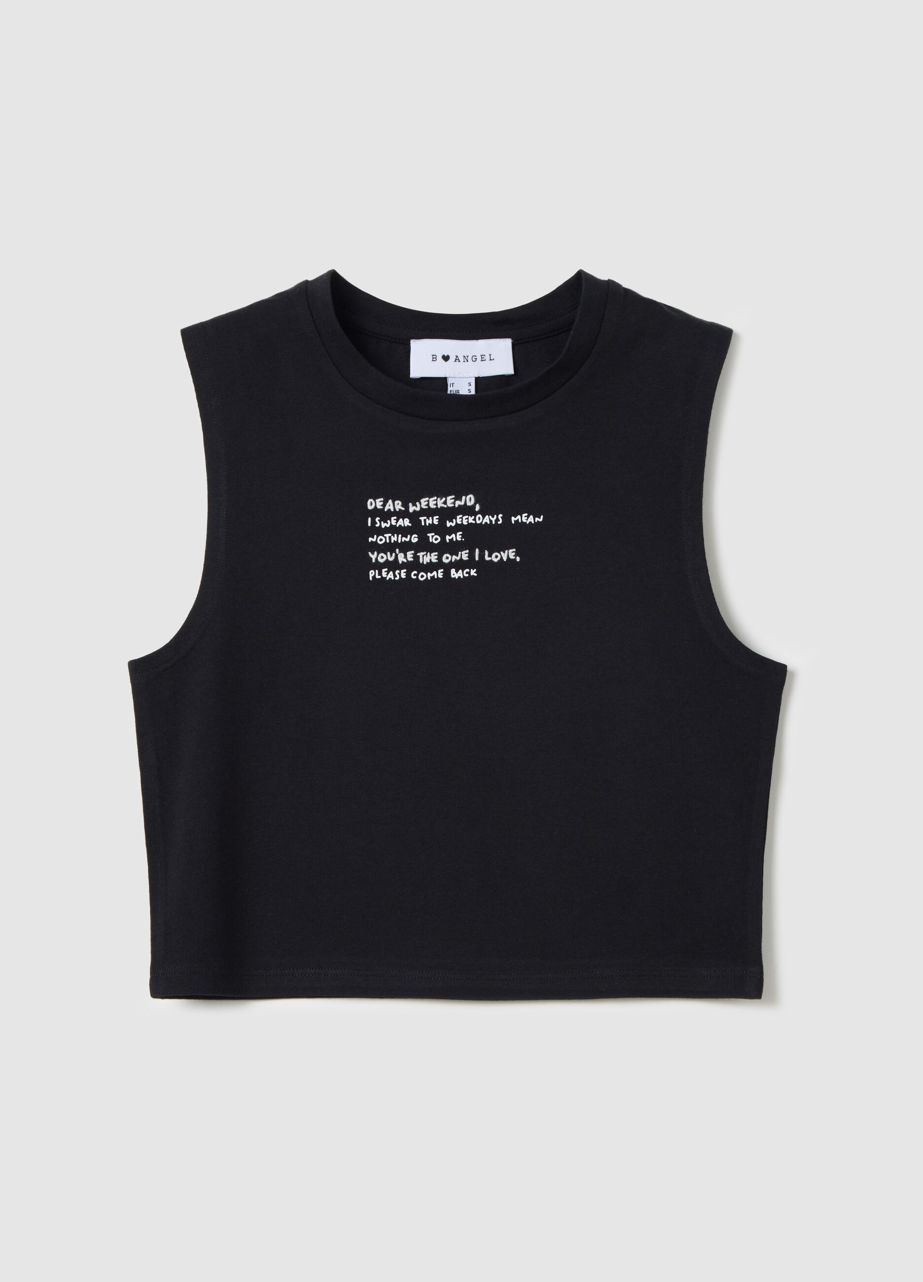 Black cropped tank top with embroidery