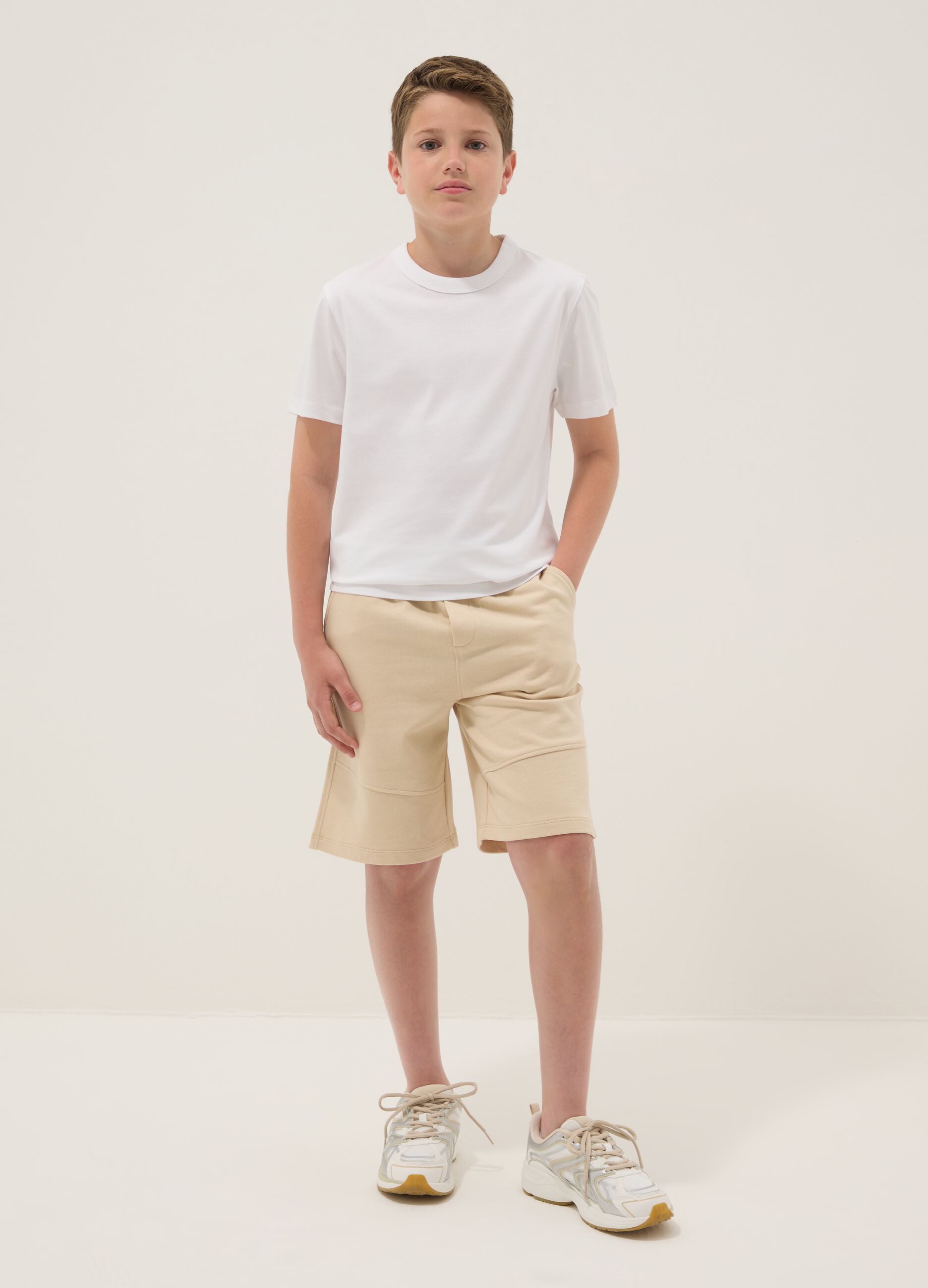 Boys&rsquo; beige pure cotton comfort-fit shorts
