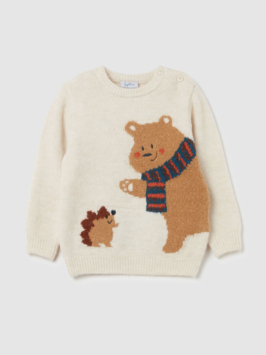 Pullover with jacquard hedgehog and bear design_0