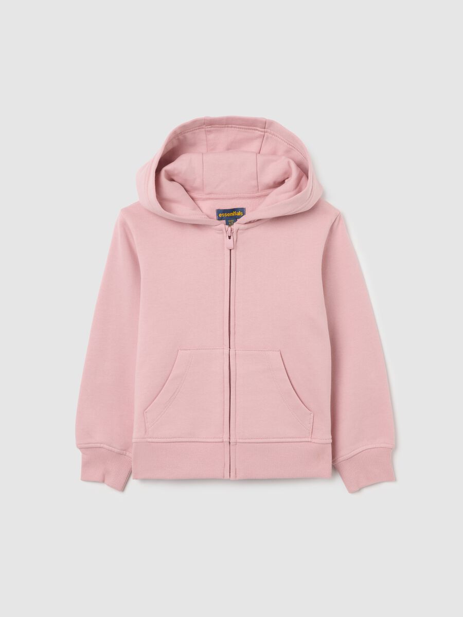 Girls' pink pure cotton sweatshirt with regular fit, zip and hood_0