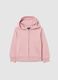 Girls' pink pure cotton sweatshirt with regular fit, zip and hood_0