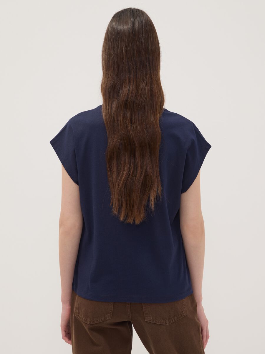 T-shirt blu in puro cotone a maniche corte regular fit_3