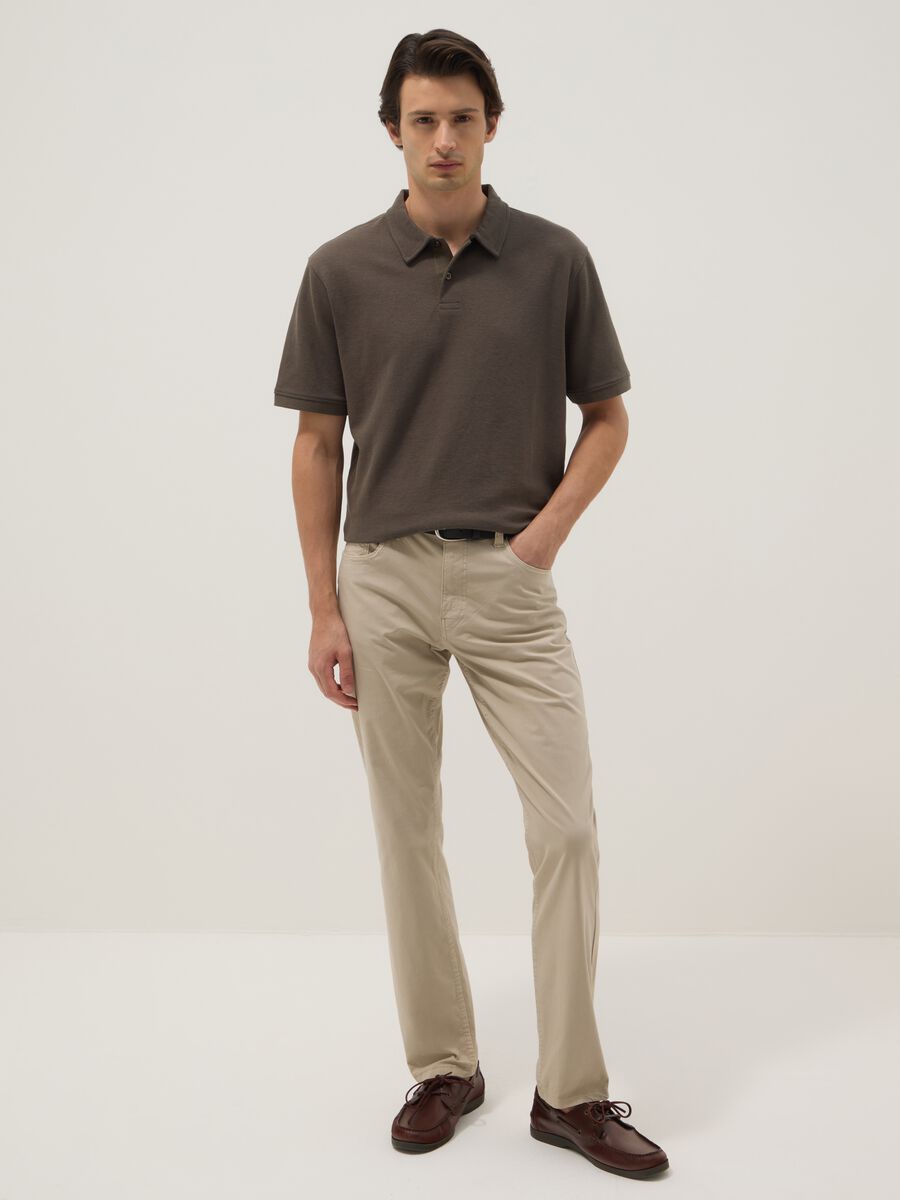 Pantaloni beige in cotone elasticizzato slim fit_0