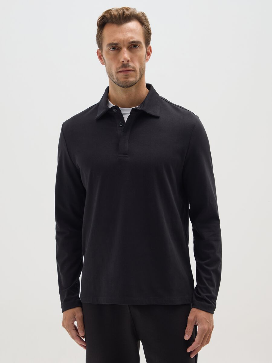 Polo in misto cotone nero regular fit_0