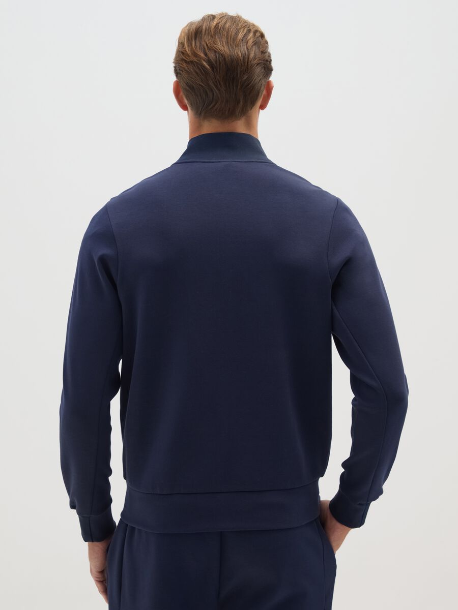 Blue cotton blend regular fit zip sweatshirt_2