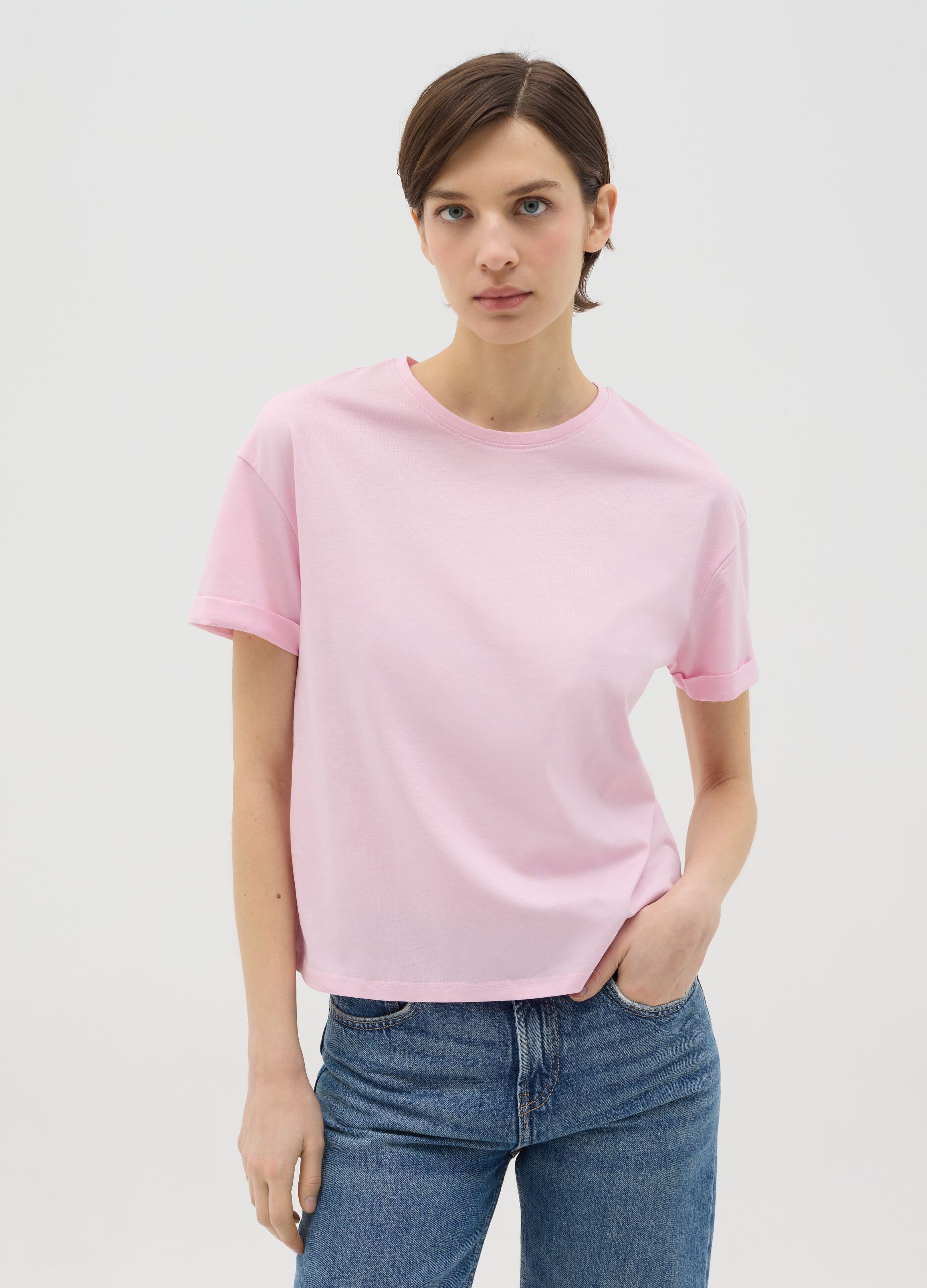 Pink boxy-fit T-shirt in cotton