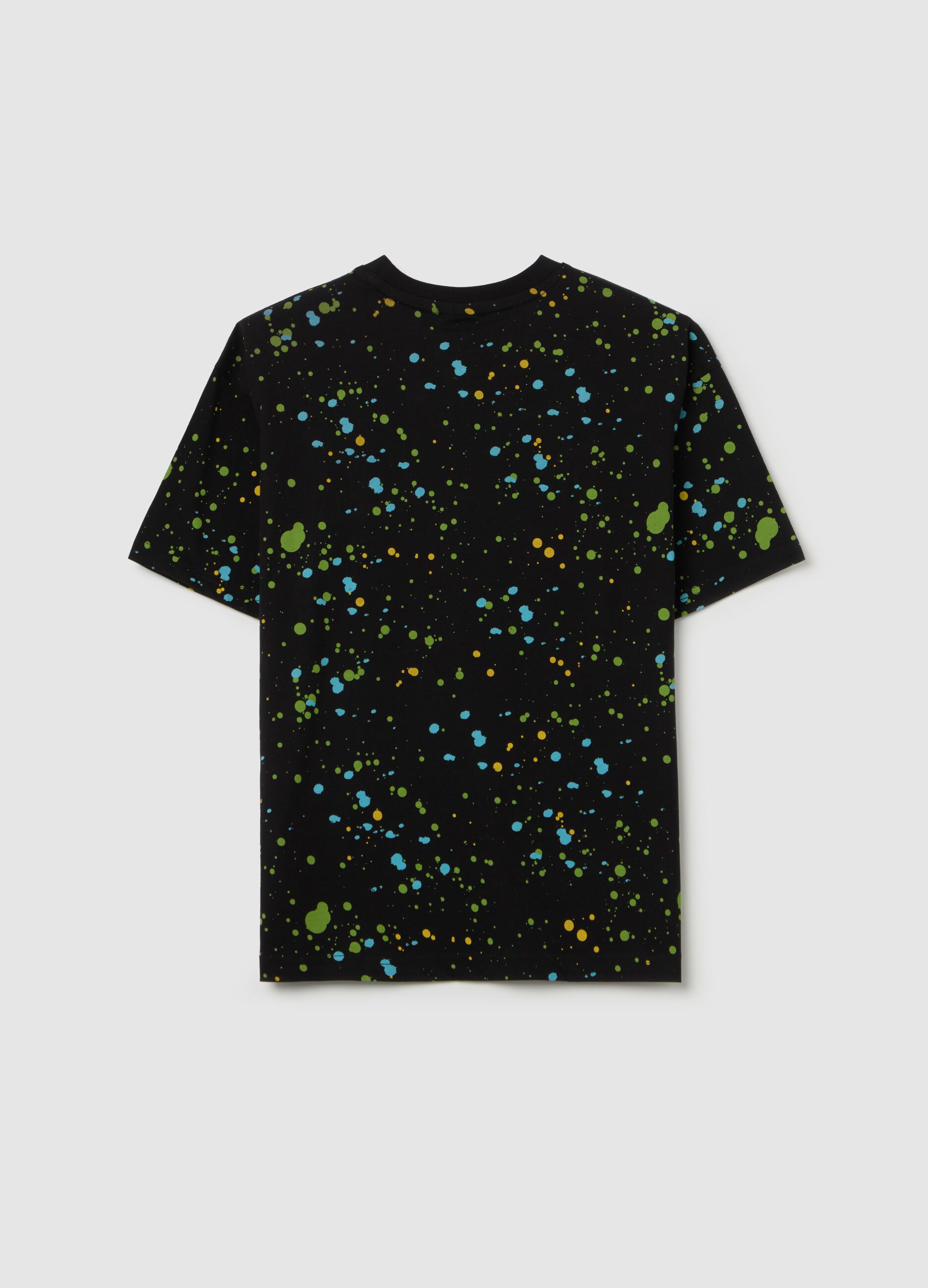 Cotton T-shirt with logo and paint splashes print