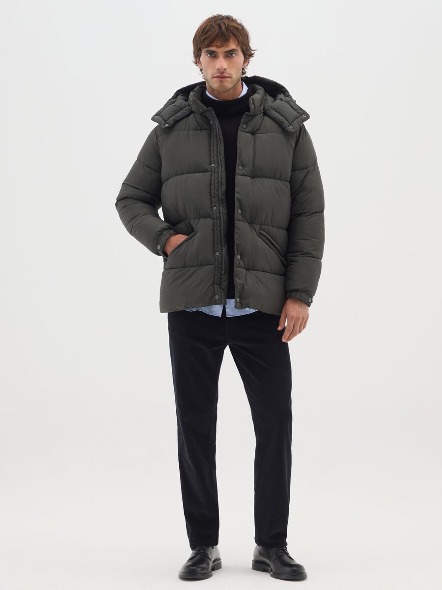 Green padded jacket, regular fit with zip and buttons_1