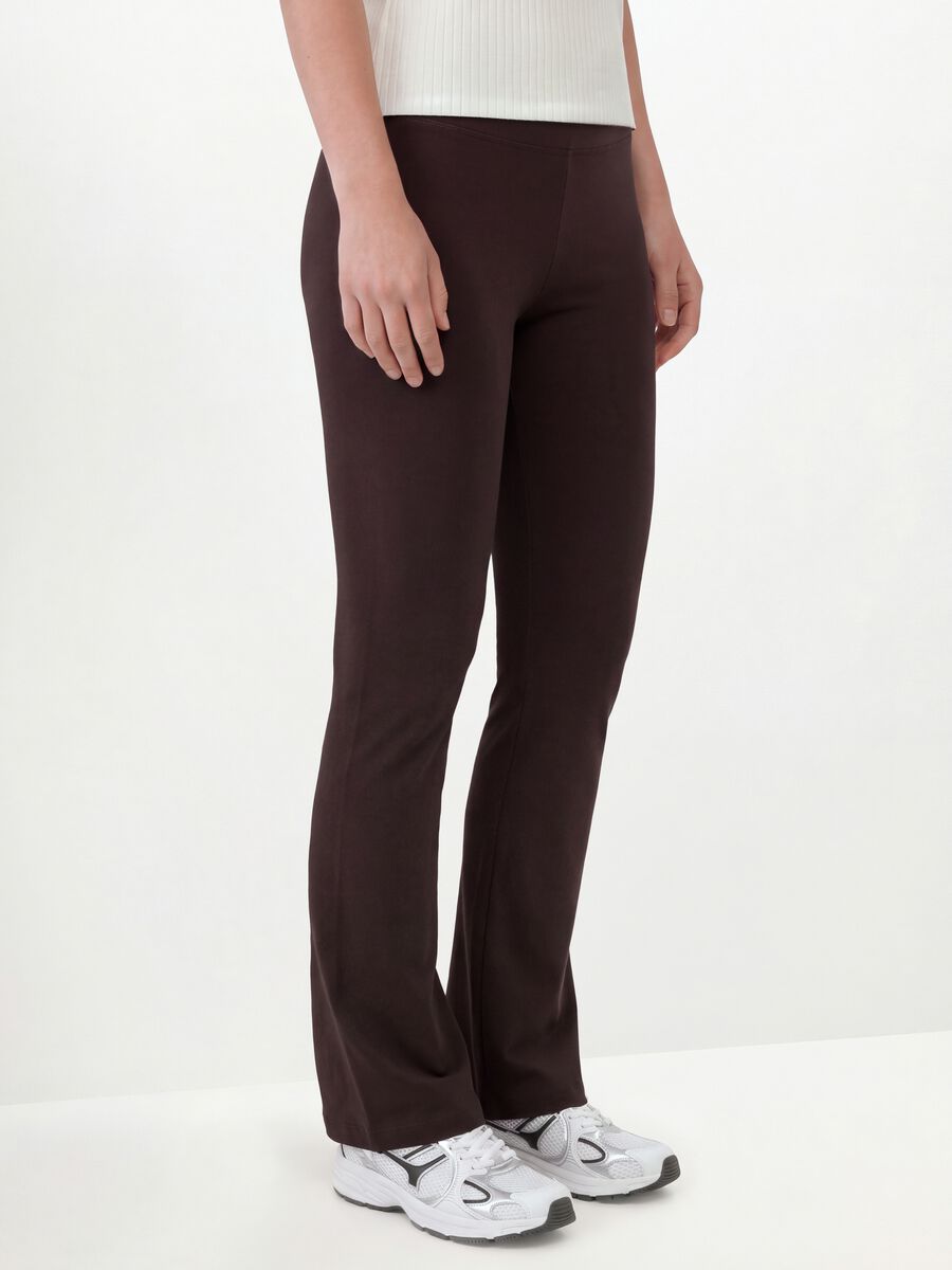 Leggings marroni flare in cotone elasticizzato_2