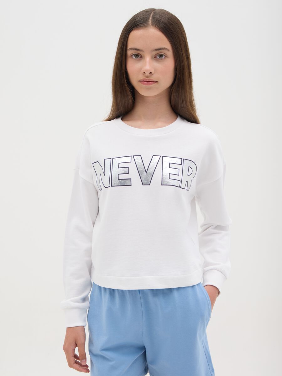 Cropped sweatshirt with foil print_0