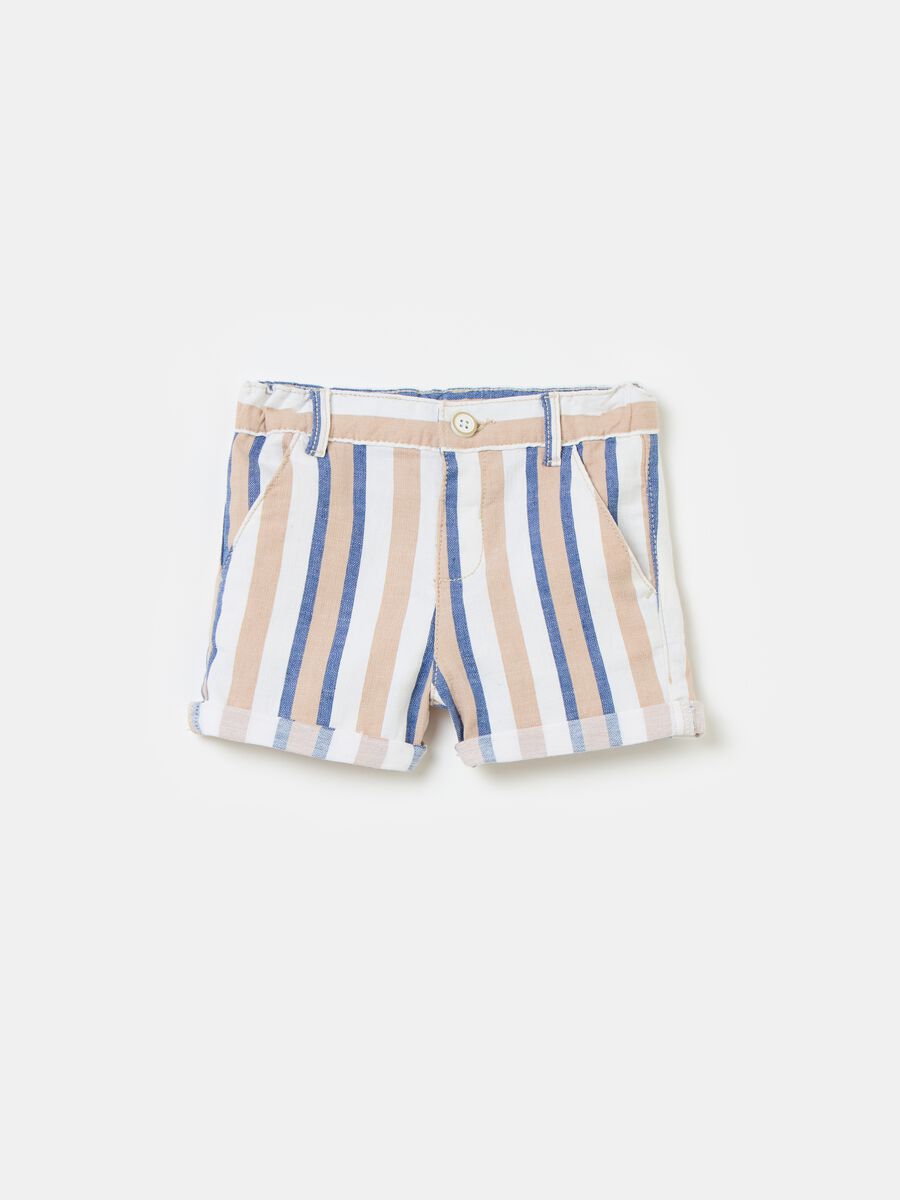 Striped linen and cotton Bermuda shorts_0