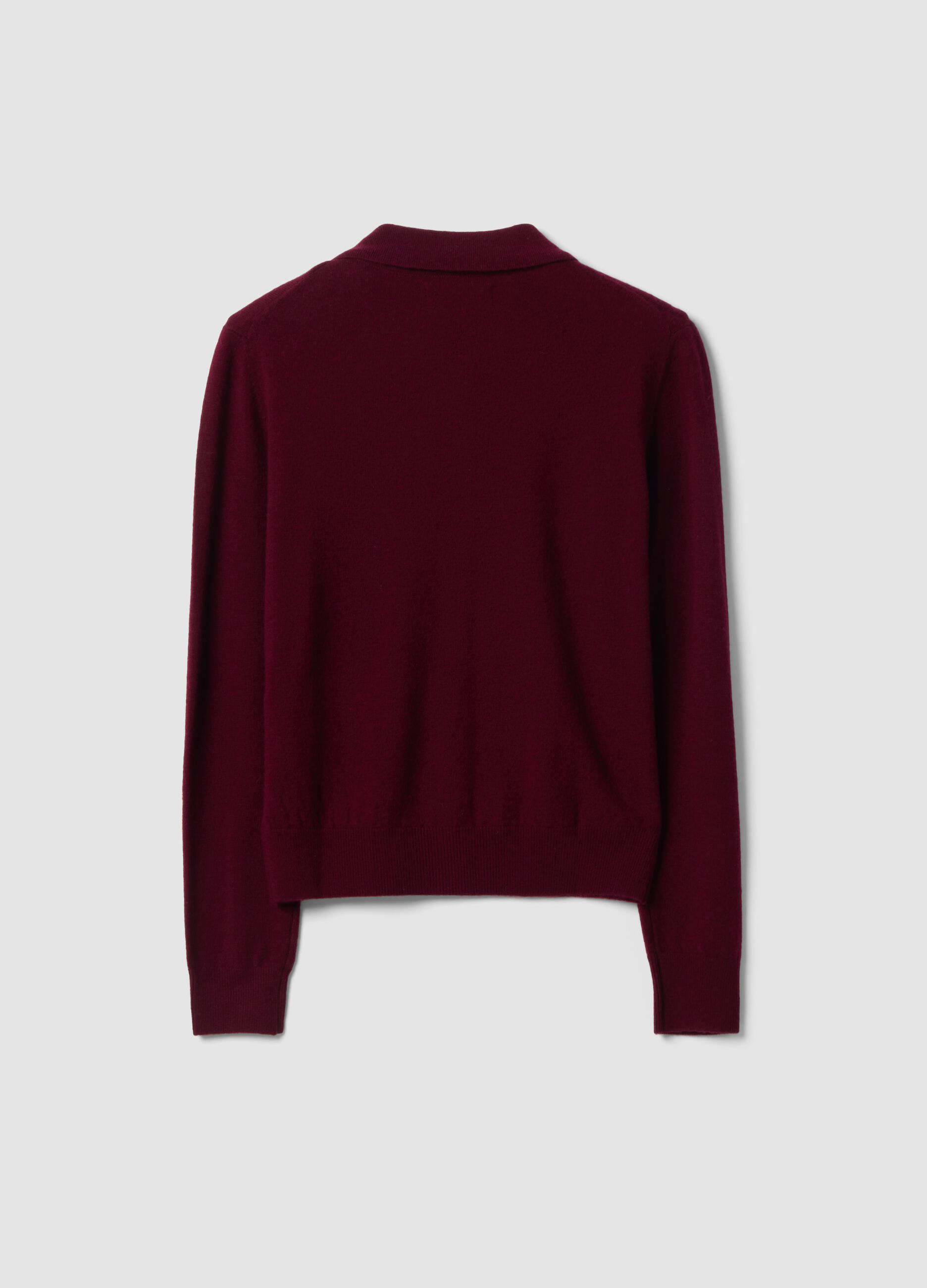 Red pure wool cardigan with polo collar, regular fit