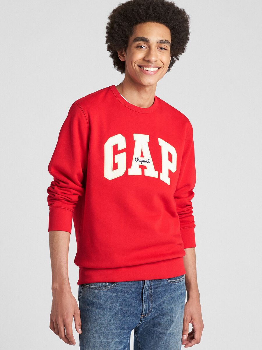 Round-neck sweatshirt with logo patch and embroidery_0