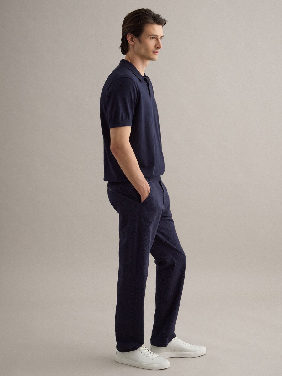 Regular fit blue polo in cotton, linen and silk blend_3