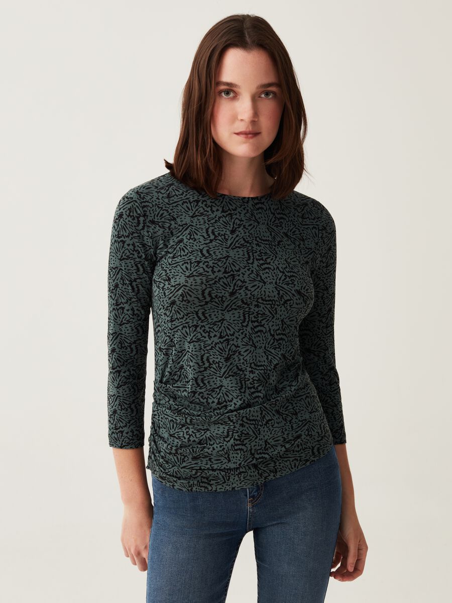 T-shirt floreale con maniche a tre quarti_1