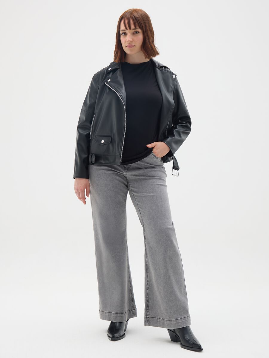 Black vegan leather jacket regular fit_1