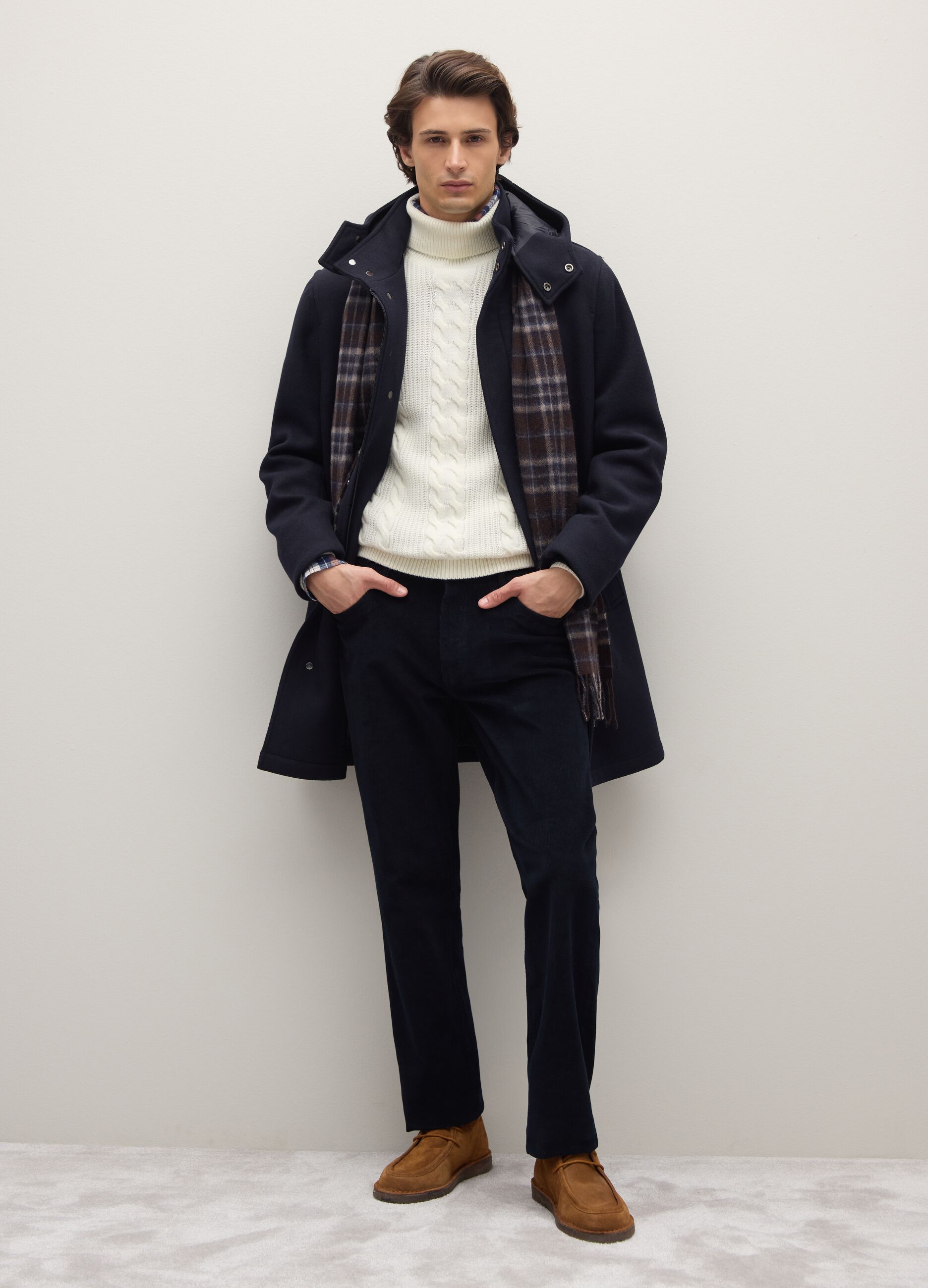 Blue coat with detachable hood regular fit