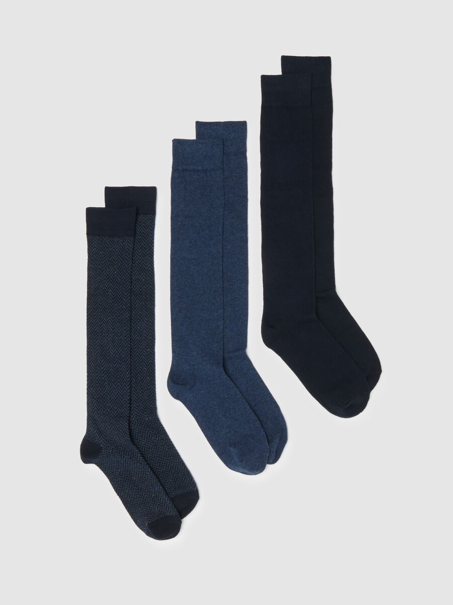Tripack calze in misto cotone blu elasticizzato_0