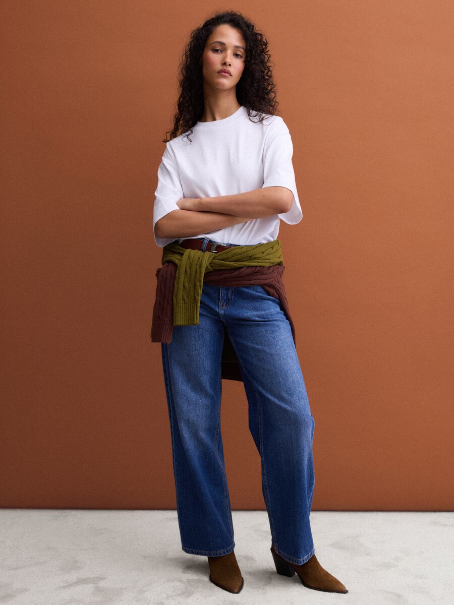 T-shirt bianca in misto cotone jersey a girocollo regular fit_1