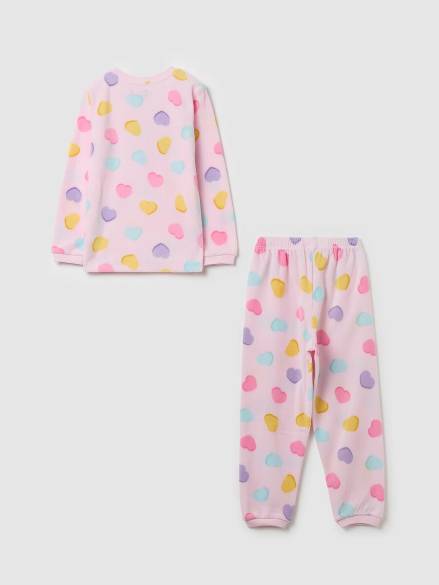 Velour pyjamas with multicoloured hearts print_1