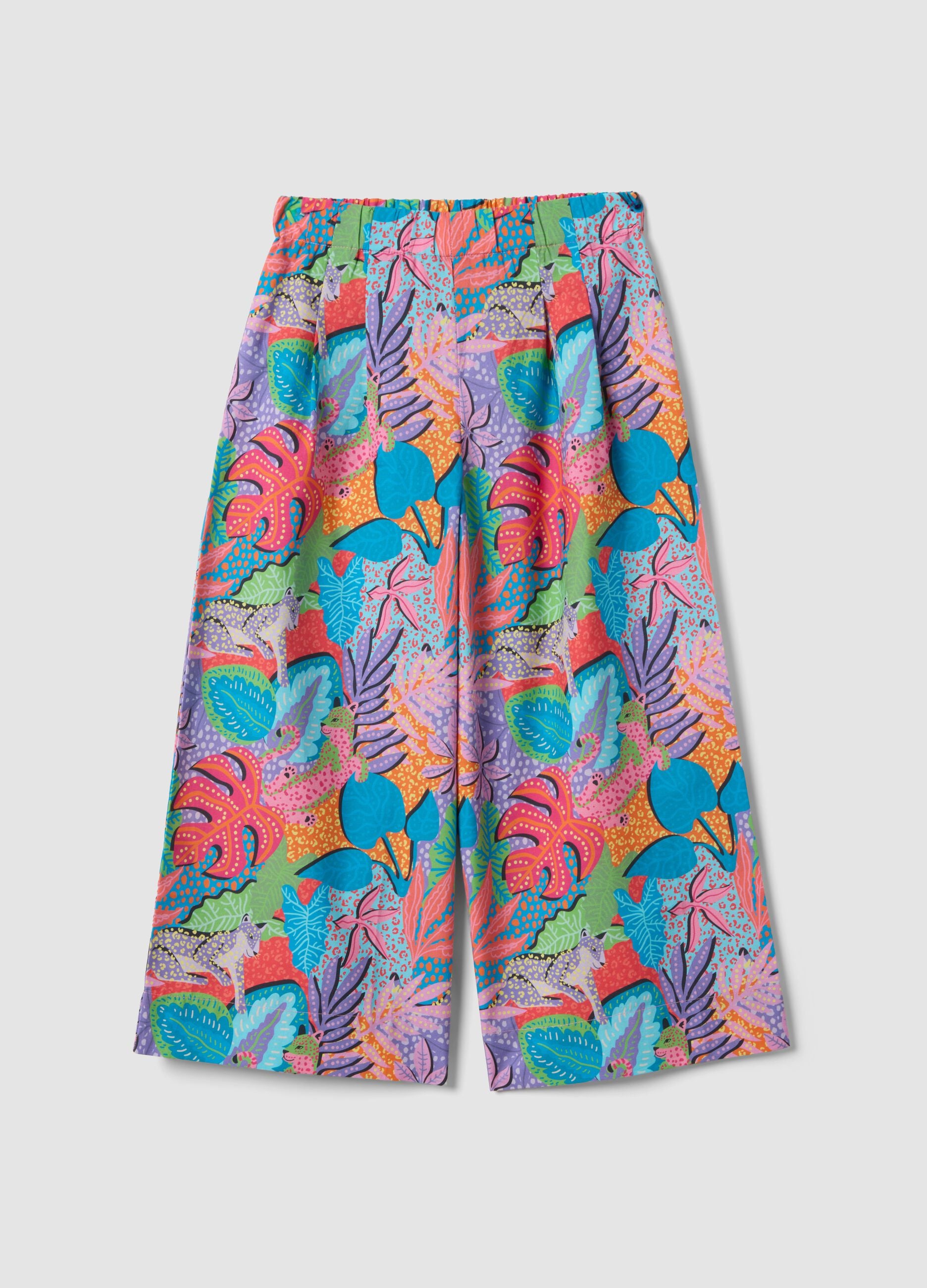 Multicoloured pure cotton palazzo trousers
