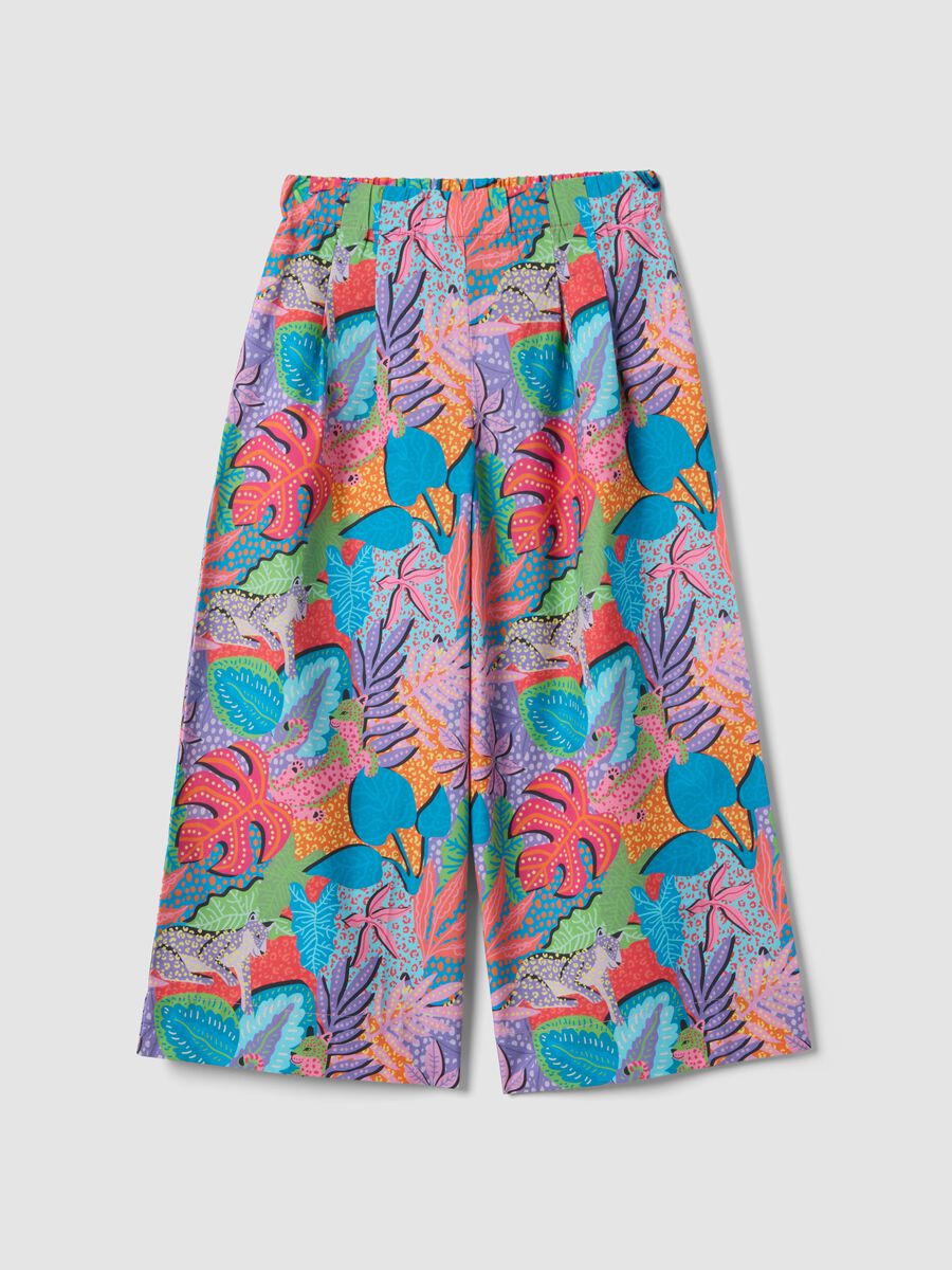 Pantaloni palazzo multicolor a fiori in puro cotone da bambina_3