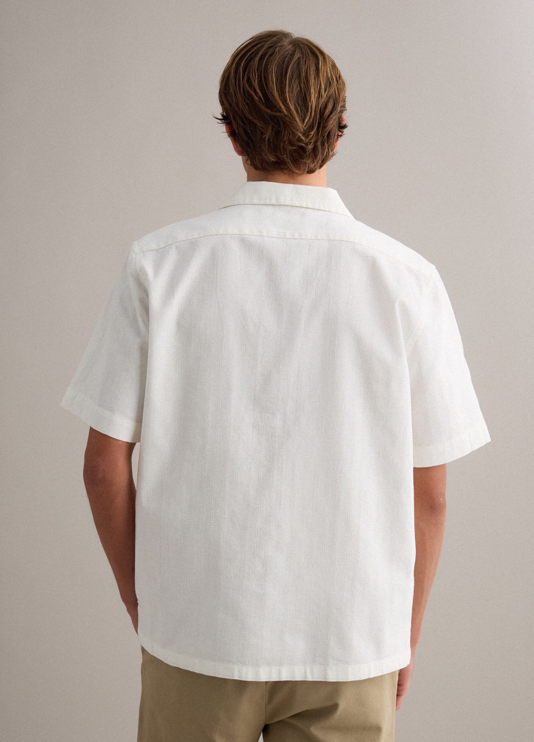 White regular-fit pure cotton shirt with stripes and chest pocket