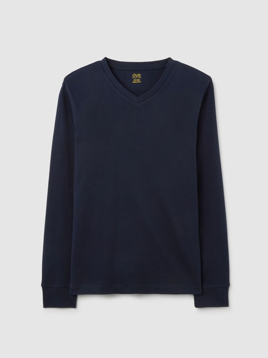 Maglia blu a maniche lunghe in cotone_4