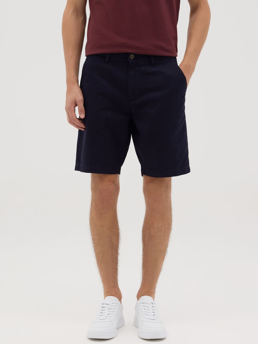 Blue Cotton Chino Shorts_1