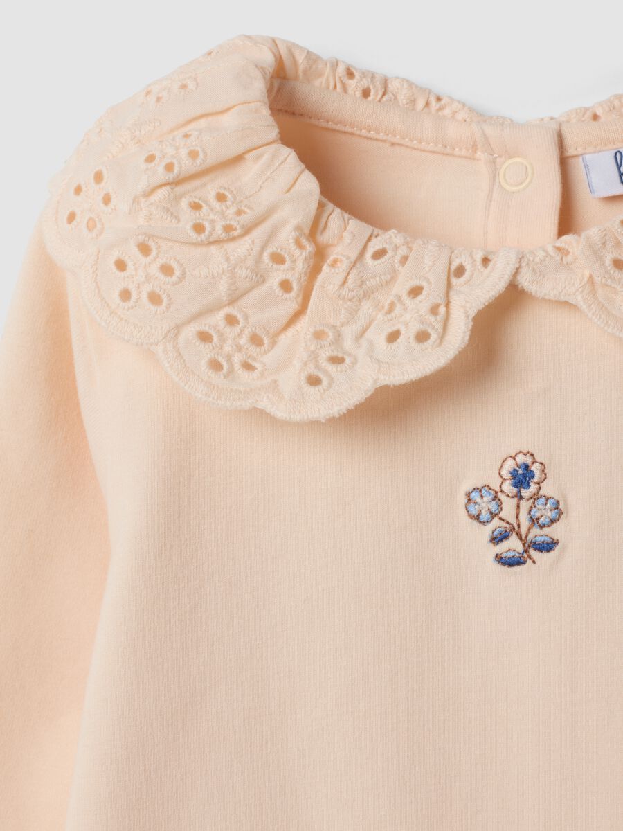 Orange organic stretch cotton top with broderie anglaise collar_2
