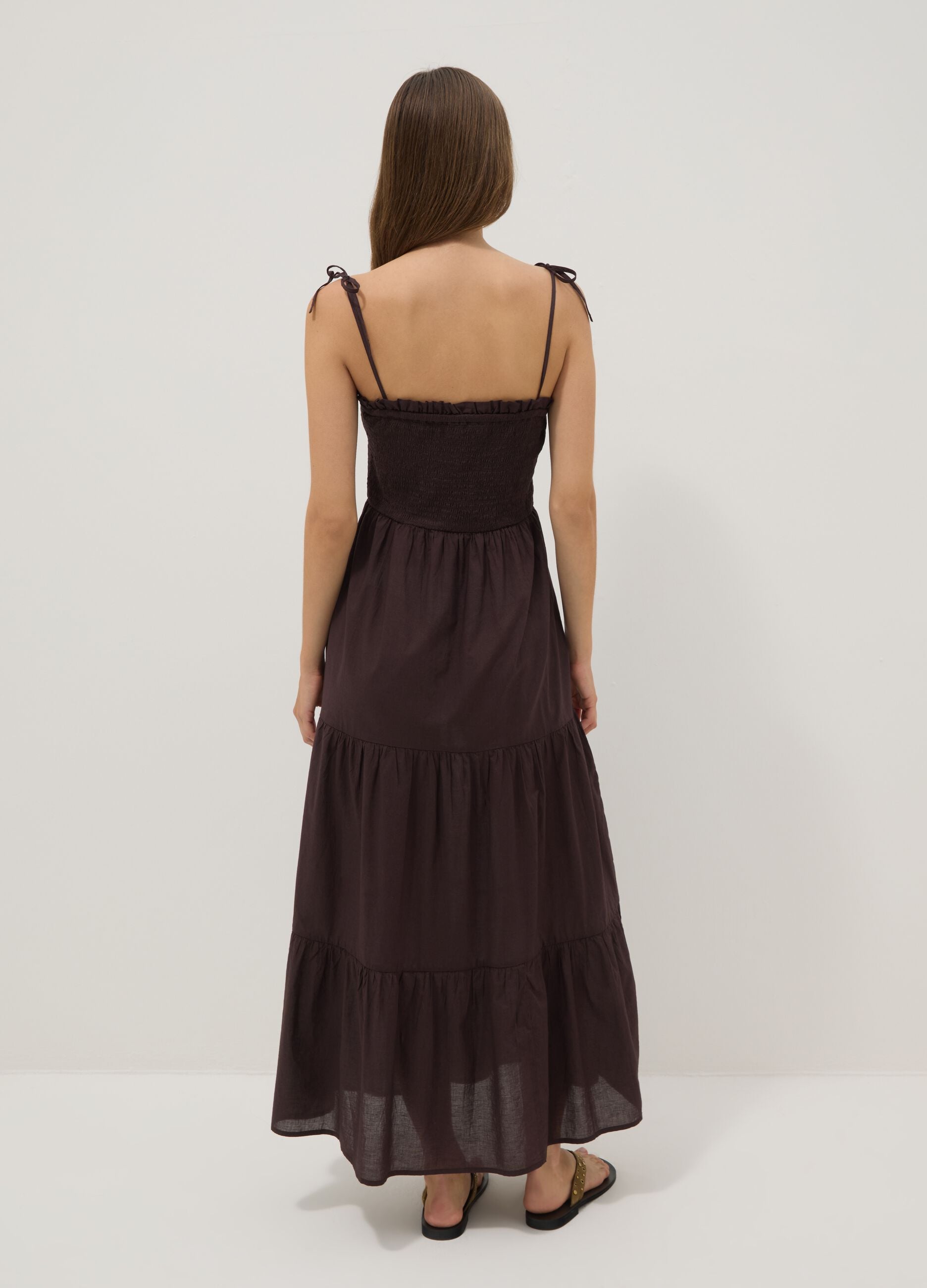 Long brown pure cotton kaftan with thin straps