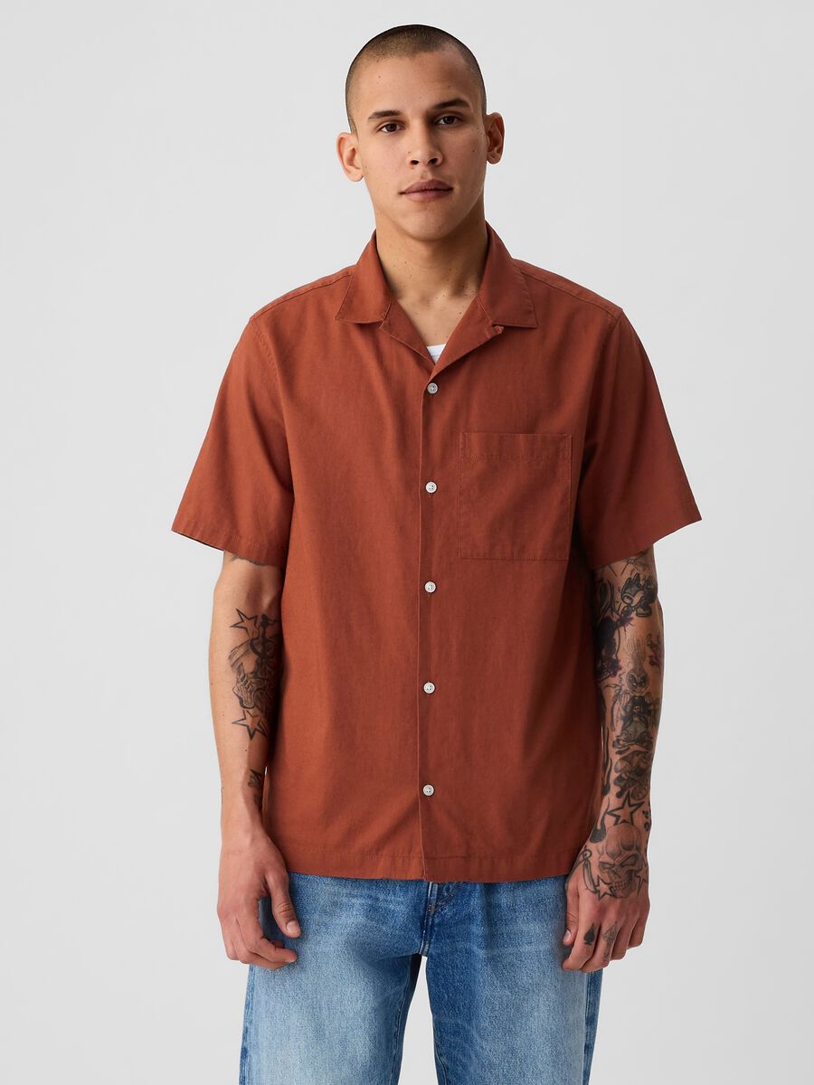 Linen and cotton short-sleeved shirt_0
