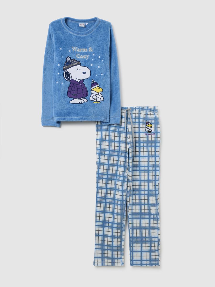 Multicolor check regular fit pyjama with Peanuts print_0