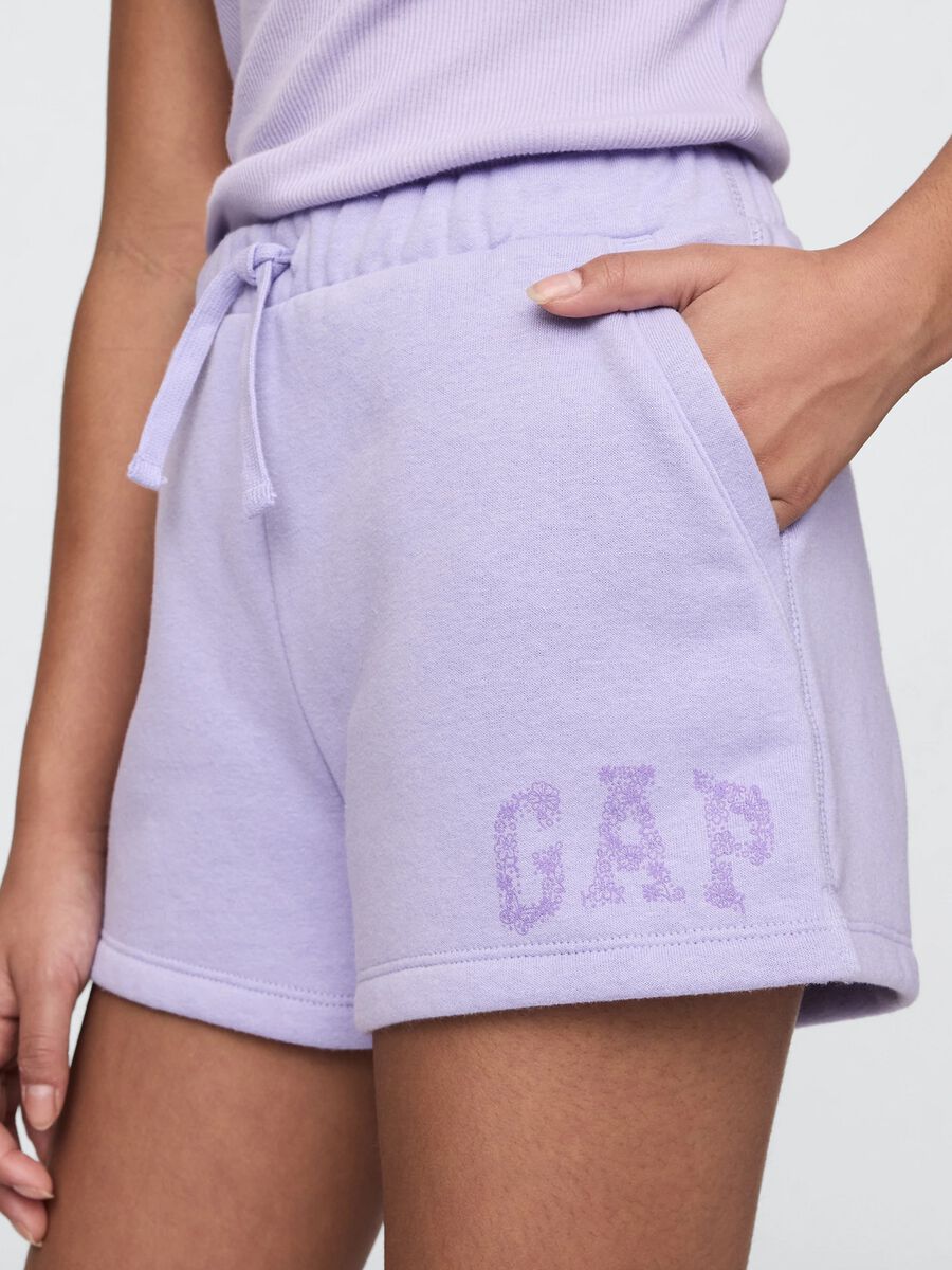 Shorts viola con coulisse e stampa logo_3