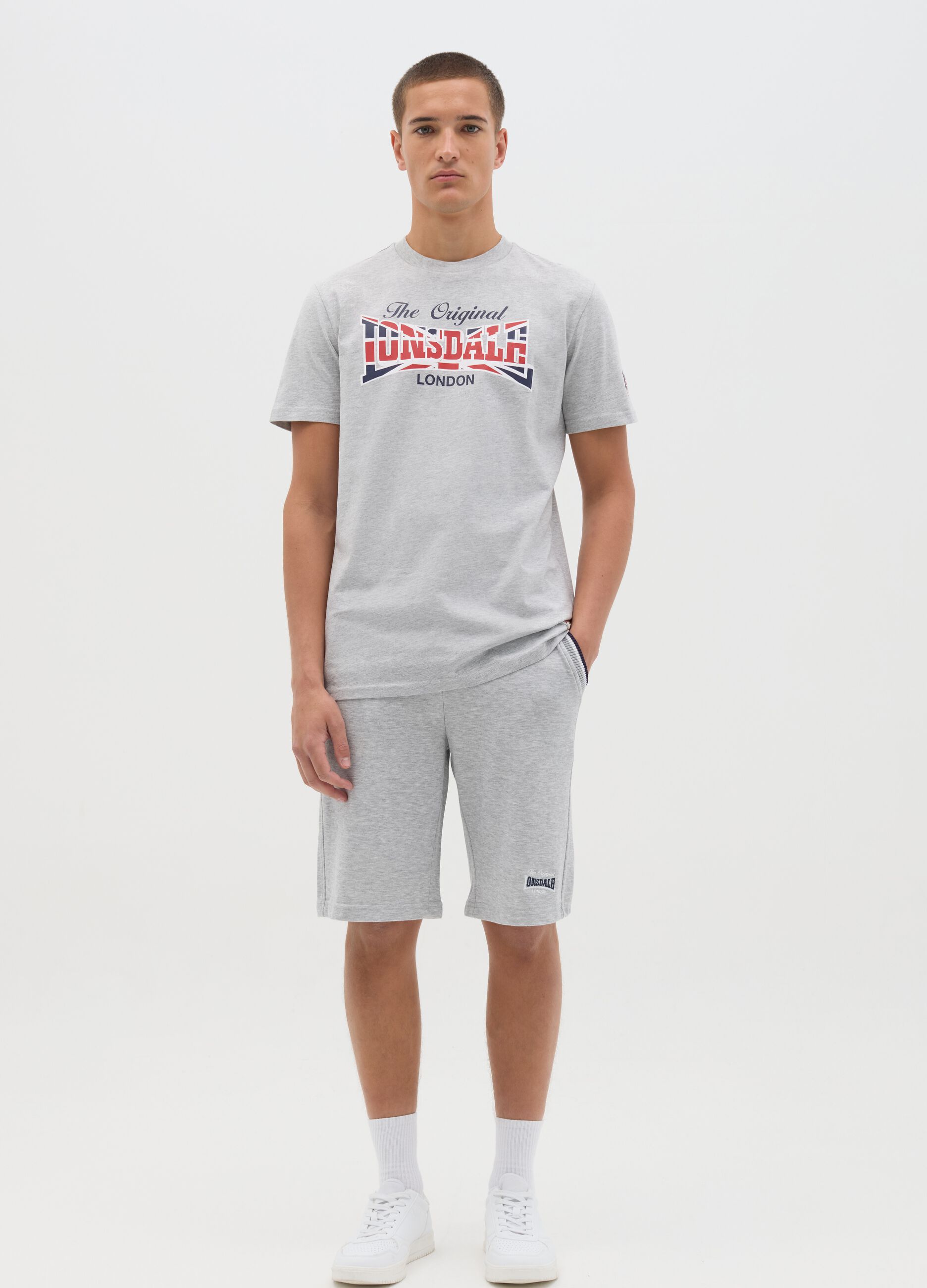 Grey cotton blend sports shorts