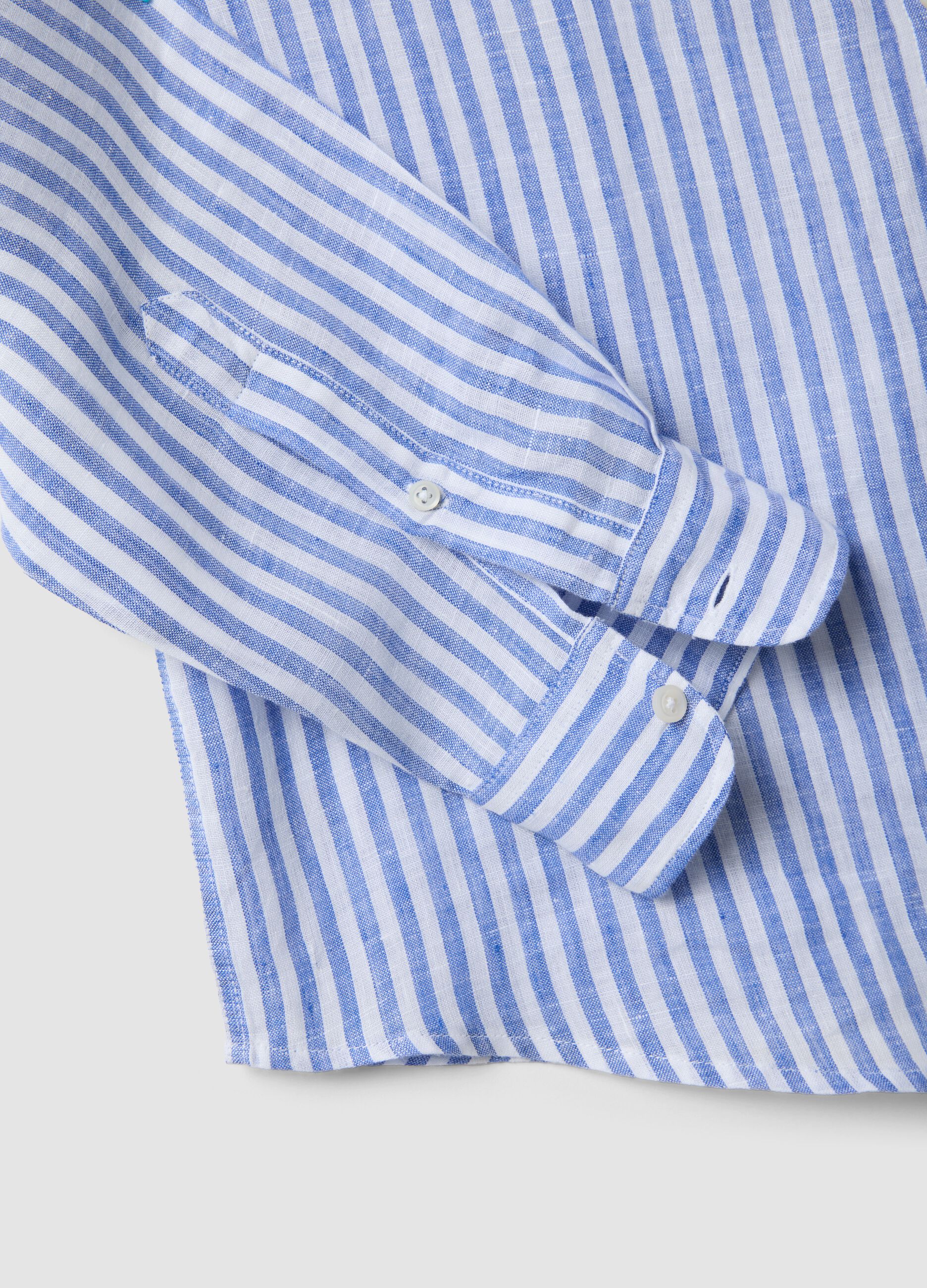 Blue striped pure linen shirt &ndash; regular fit