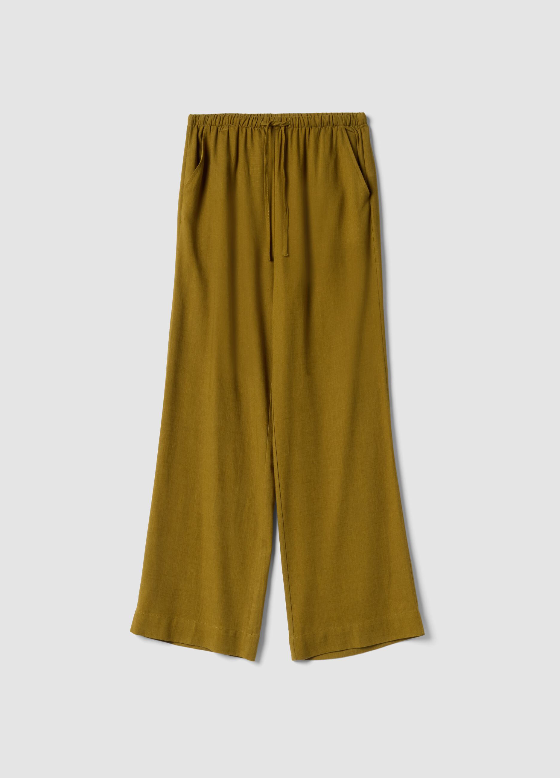 Yellow viscose and linen blend jogger trousers, relaxed fit
