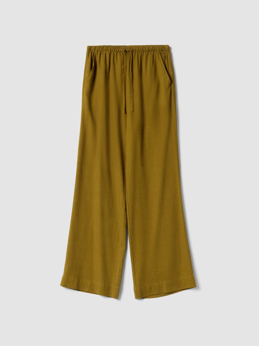 Yellow viscose and linen blend jogger trousers, relaxed fit_4