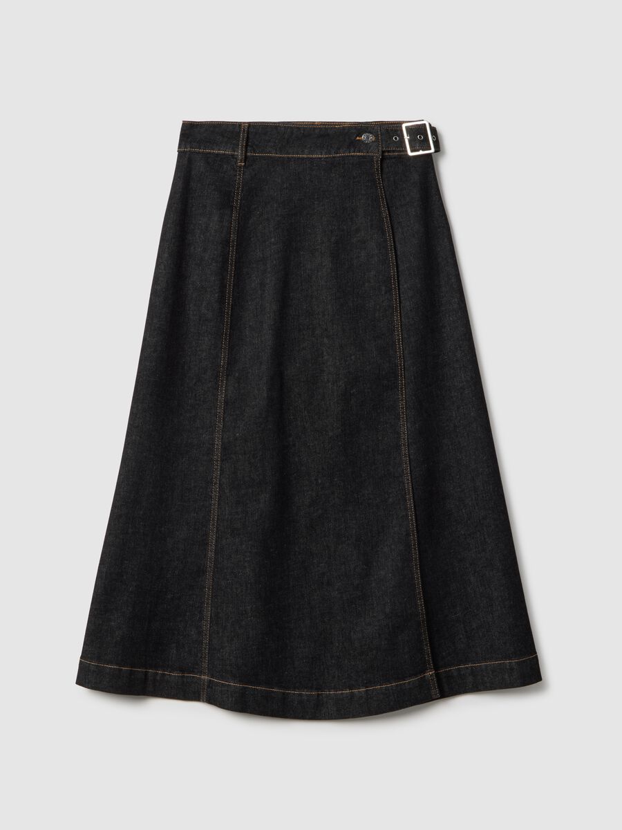 Black stretch cotton skirt regular fit with belt_4