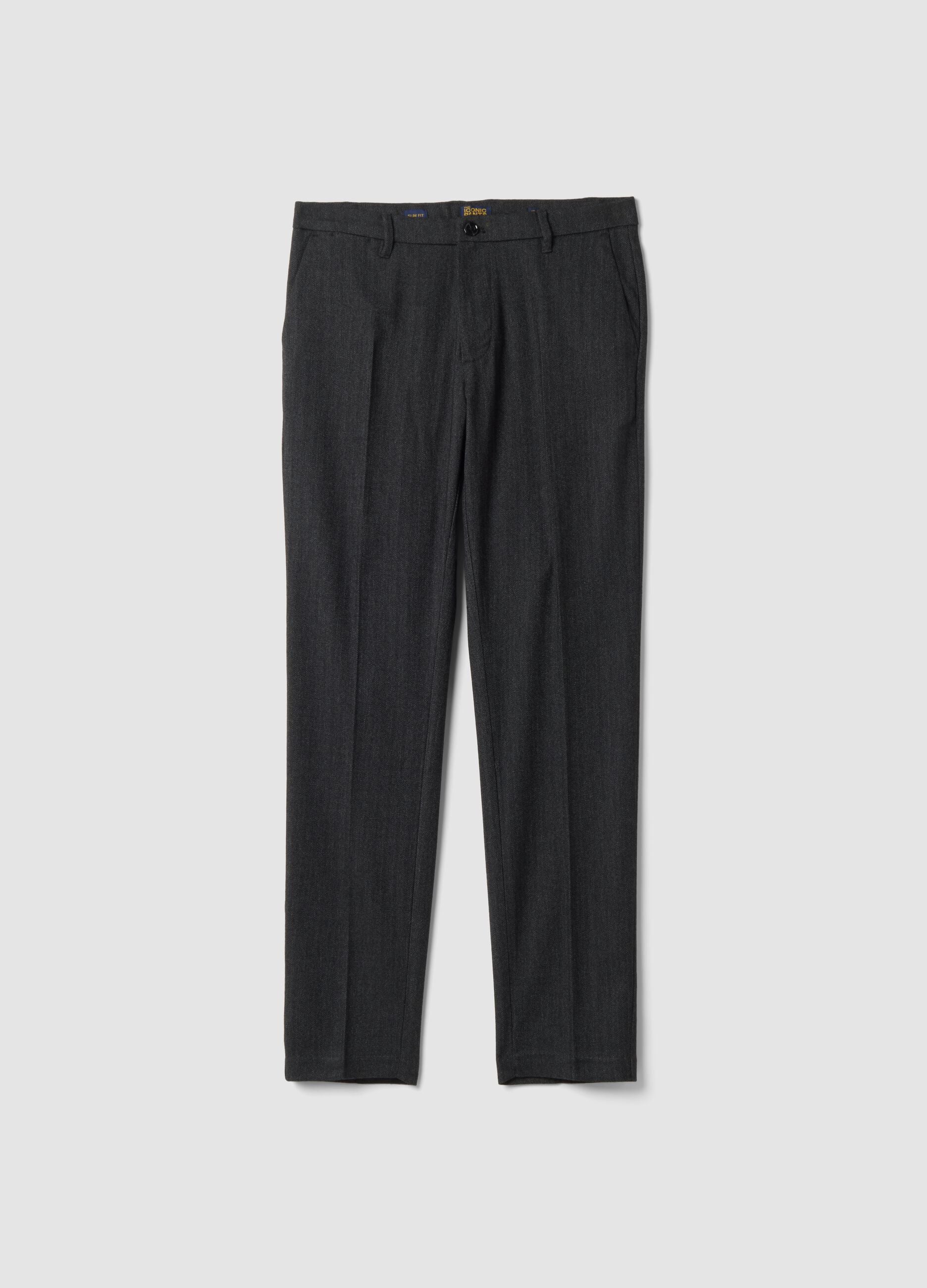 Grey and black slim-fit stretch viscose chino trousers