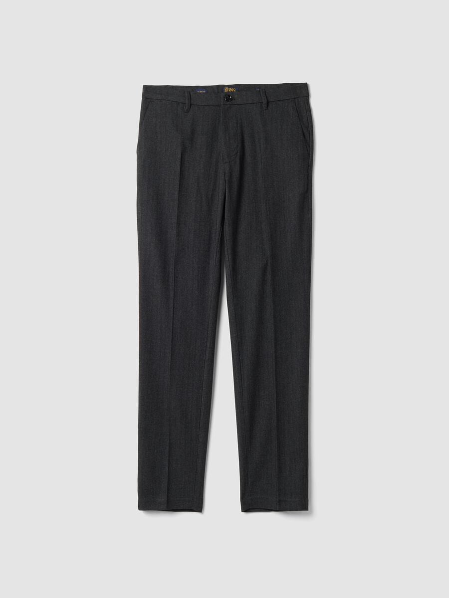 Pantaloni chino grigio e nero in viscosa elasticizzata slim fit_0