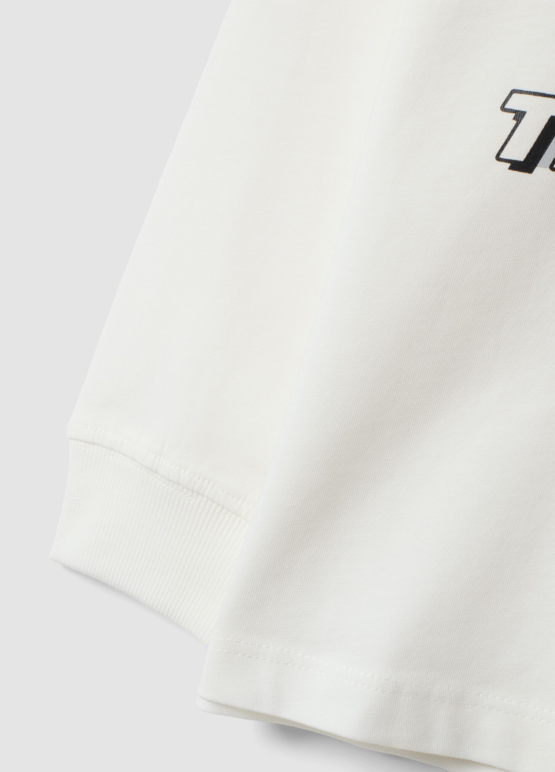T-shirt bianca in puro cotone con girocollo e stampa Top Speed Driver