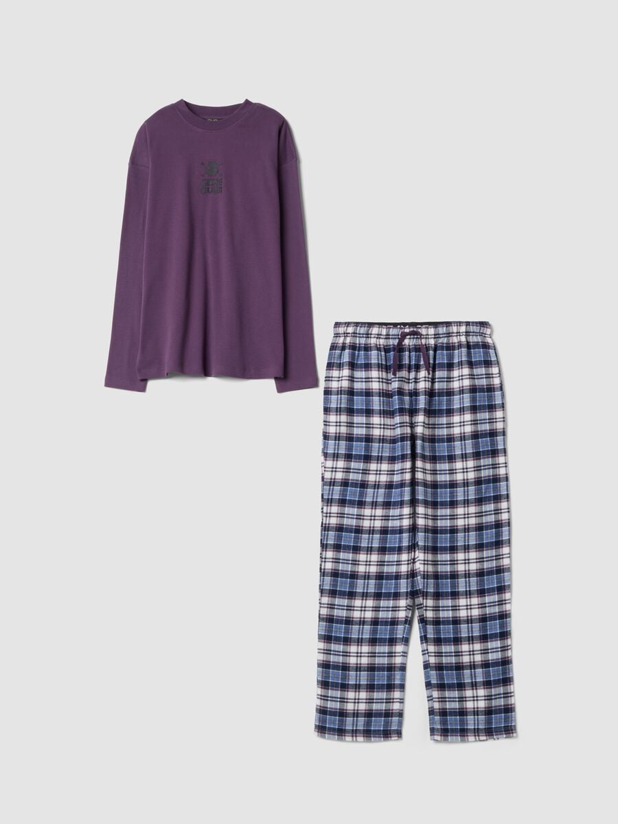 Blue and purple organic cotton pyjamas with crew neck_0
