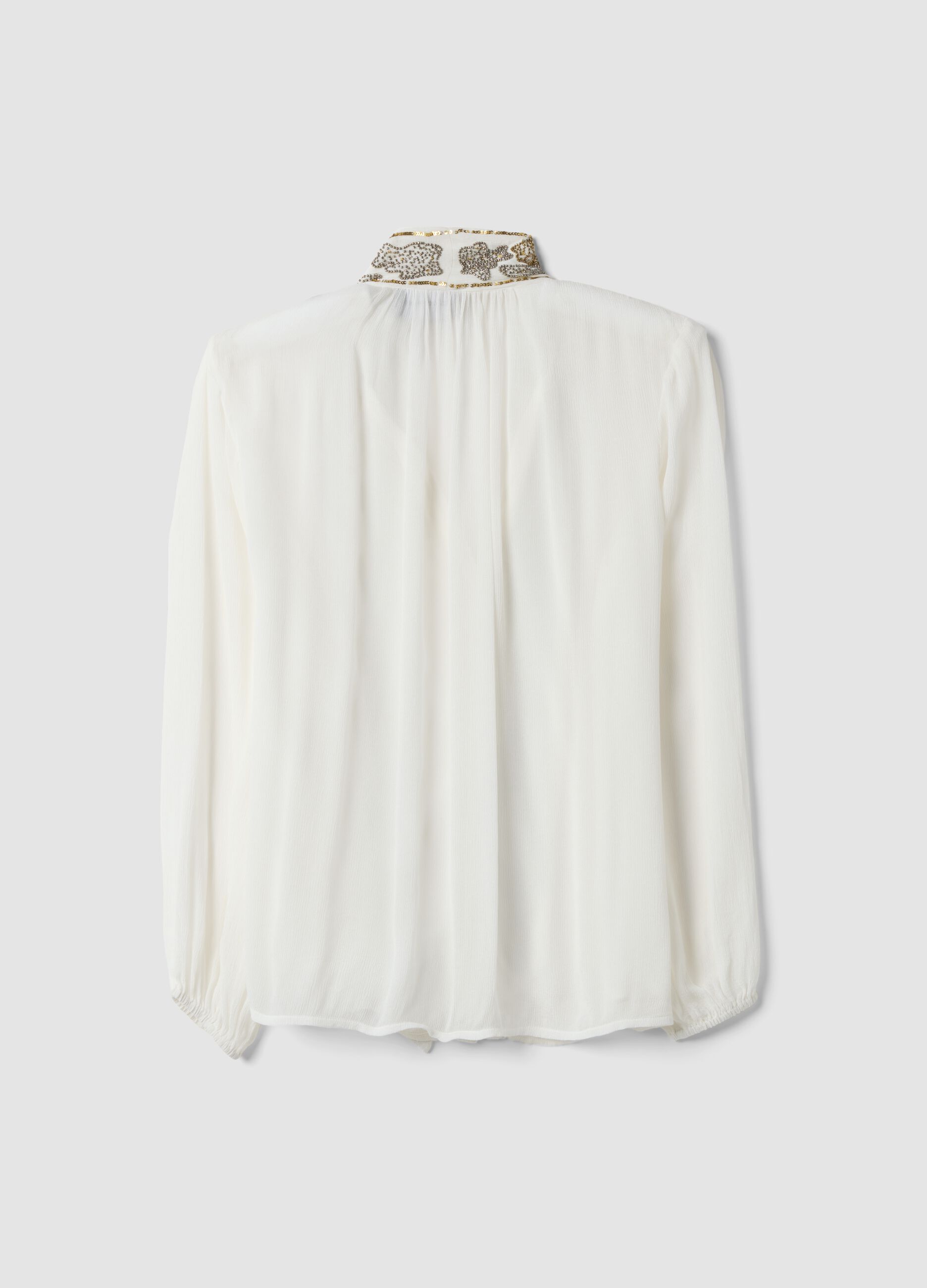 White pure-viscose shirt with embroidered collar