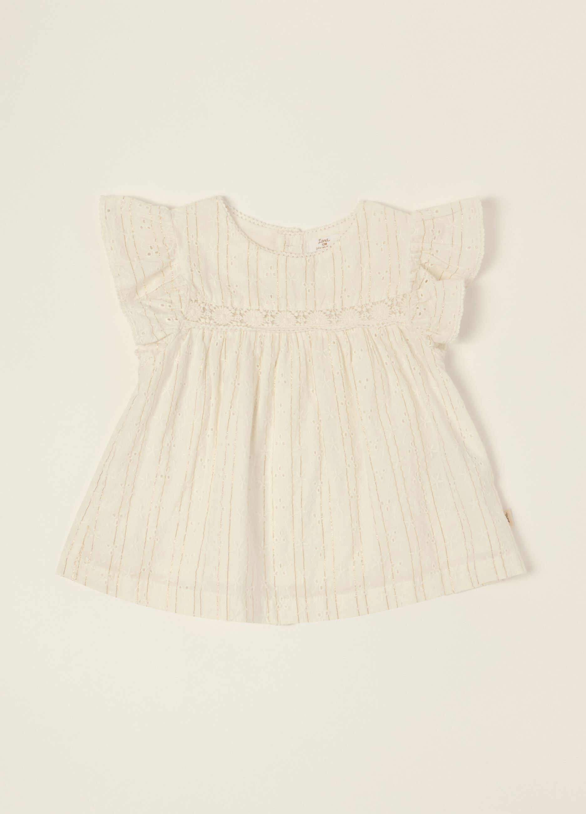 White broderie cotton-blend baby girl shirt