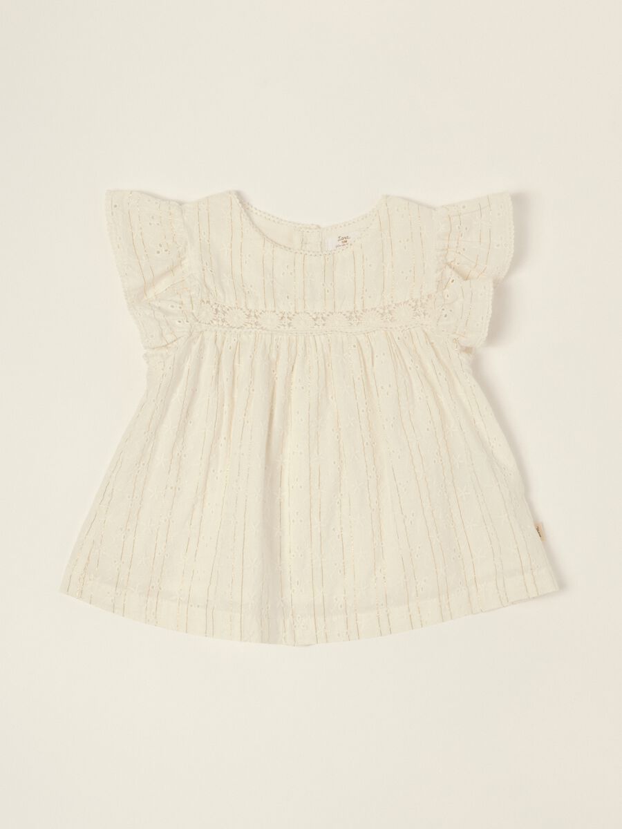 White broderie cotton-blend baby girl shirt_0